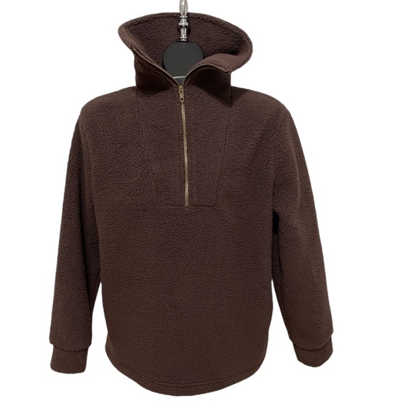 NWOT Women’s MONDETTA Sherpa Fleece Quarter Zip Chocolate Brown Size Medium - Picture 1 of 4